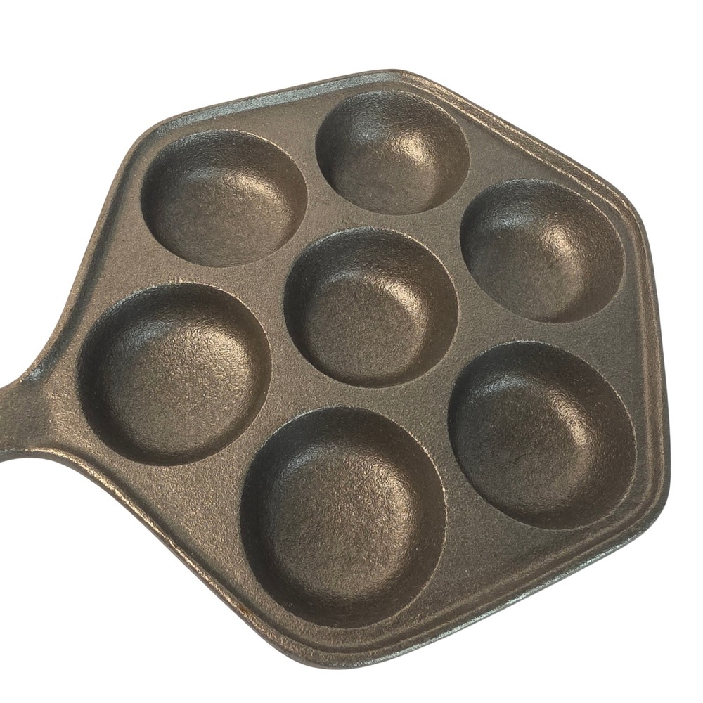 Cast Iron Aebleskiver Pan 7 Hole Hexagon Pancake Puff Baker. New